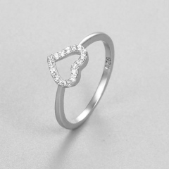 925 Sterling Silver Open Heart Paved CZ Thin Ring
