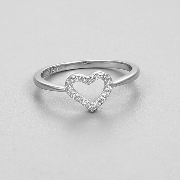925 Sterling Silver Open Heart Paved CZ Thin Ring