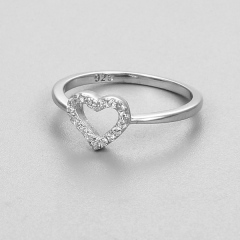 925 Sterling Silver Open Heart Paved CZ Thin Ring