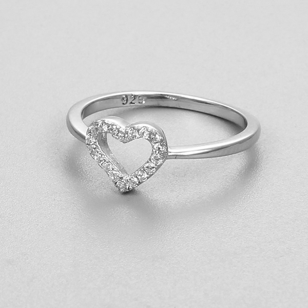 925 Sterling Silver Open Heart Paved CZ Thin Ring