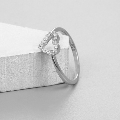 925 Sterling Silver Open Heart Paved CZ Thin Ring