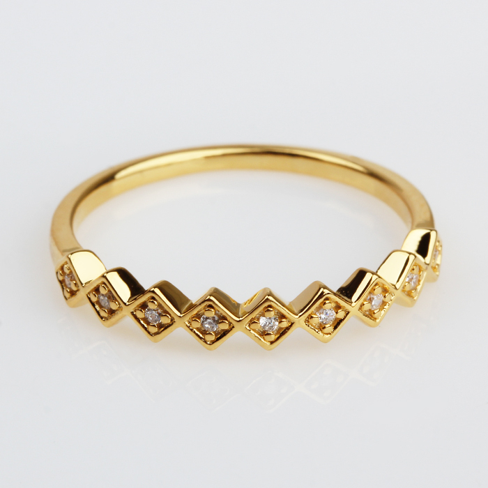 925 Sterling Silver Diamond Paved Rhombus Grid Ring