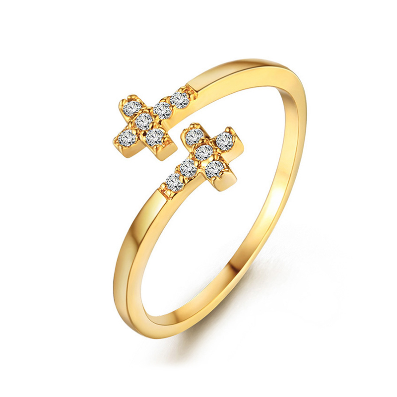 925 Sterling Silver Double Cross Paved CZ Open Ring