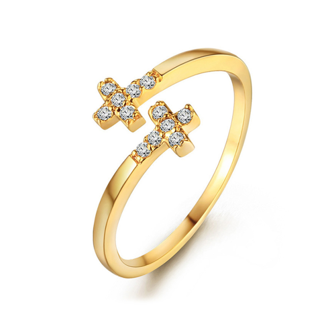 925 Sterling Silver Double Cross Paved CZ Open Ring
