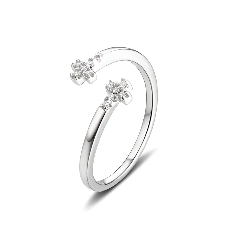 925 Sterling Silver Double Cross Paved CZ Open Ring