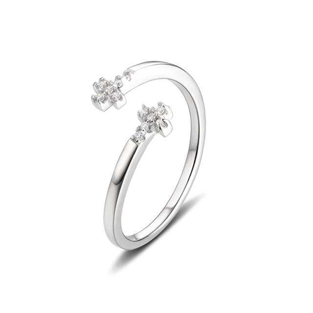 925 Sterling Silver Double Cross Paved CZ Open Ring