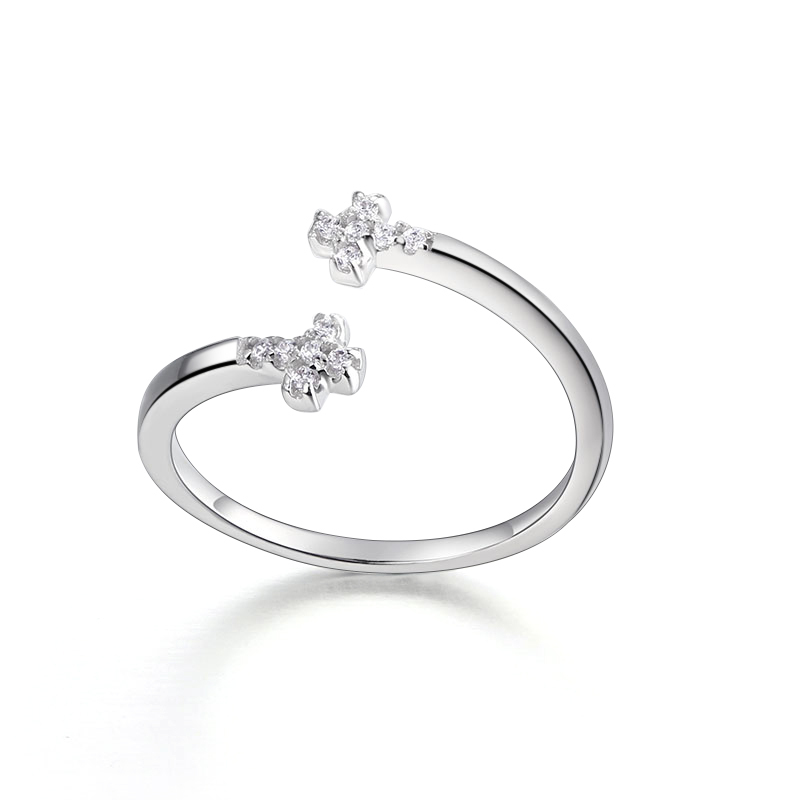 925 Sterling Silver Double Cross Paved CZ Open Ring