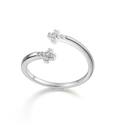 925 Sterling Silver Double Cross Paved CZ Open Ring