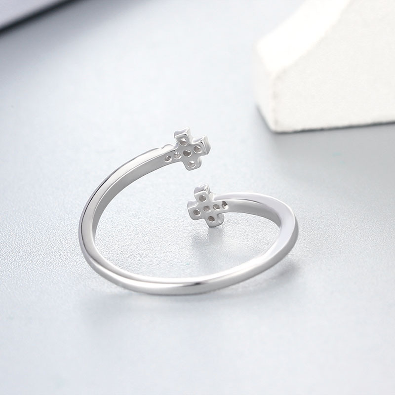 925 Sterling Silver Double Cross Paved CZ Open Ring