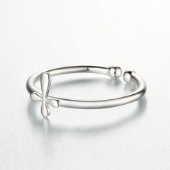 925 Sterling Silver Minimalist Polished Cross Open Ring
