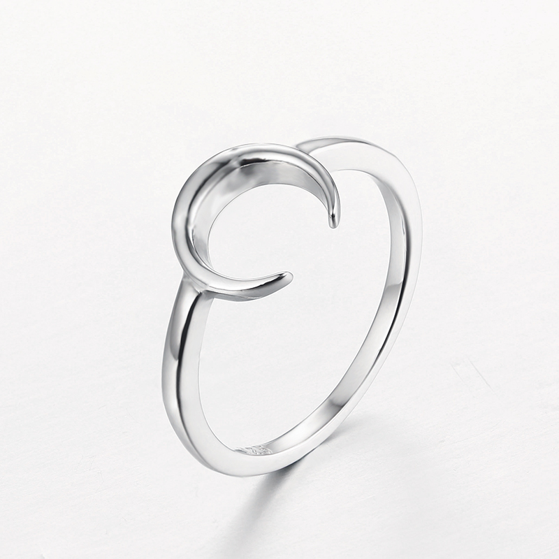 925 Sterling Silver Moon Open Ring