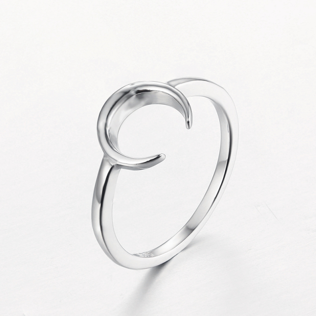 925 Sterling Silver Moon Open Ring