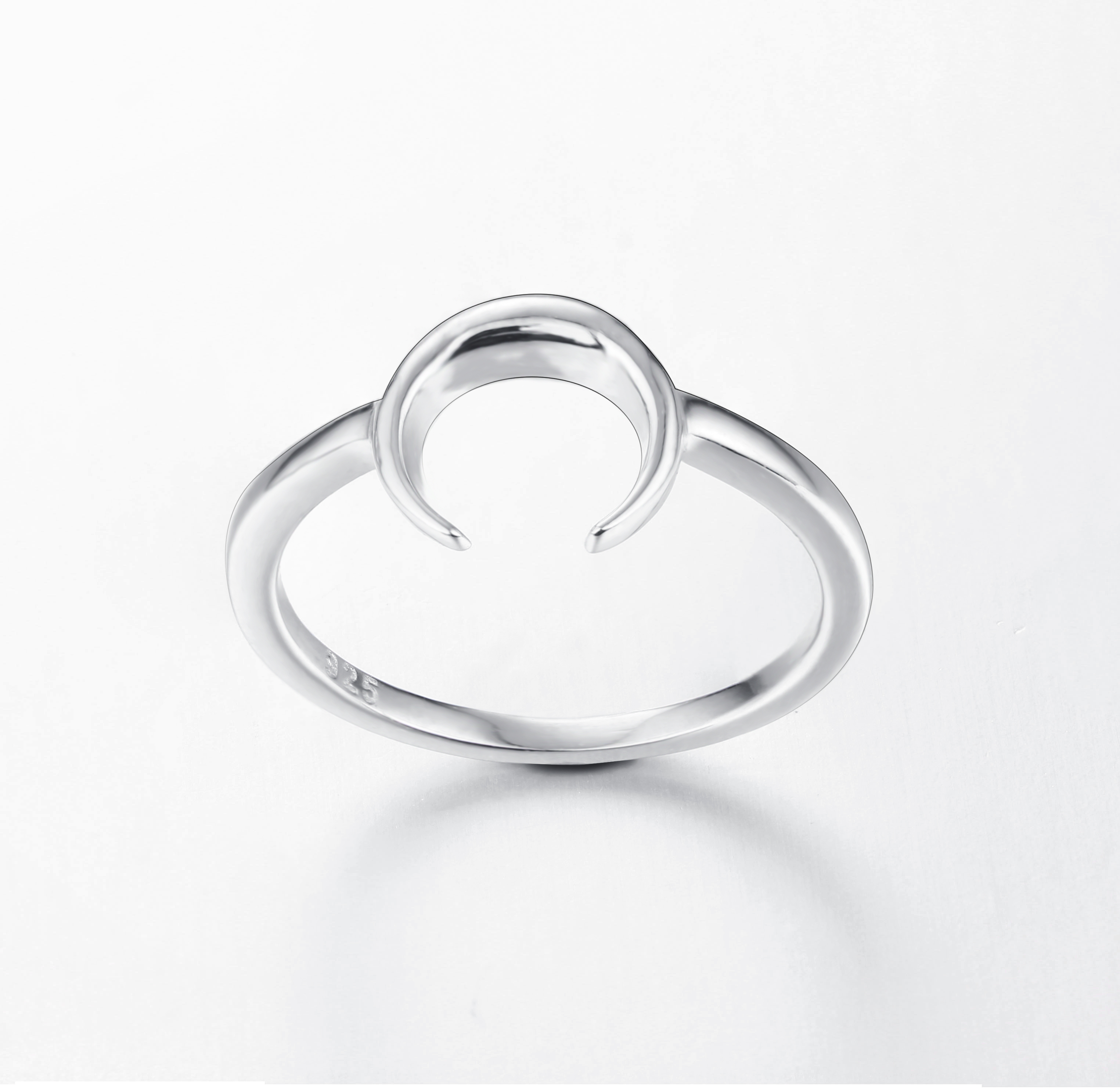 925 Sterling Silver Moon Open Ring