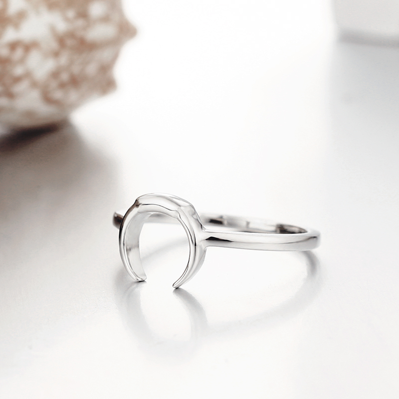 925 Sterling Silver Moon Open Ring