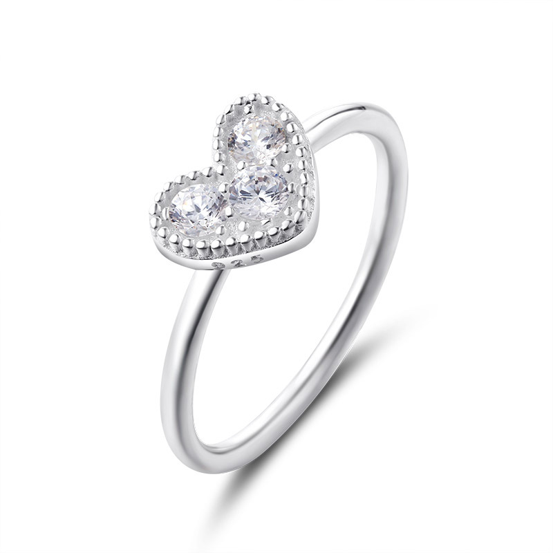 925 Sterling Silver Paved CZ Heart Thin Ring