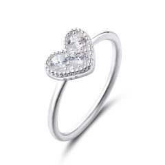 925 Sterling Silver Paved CZ Heart Thin Ring