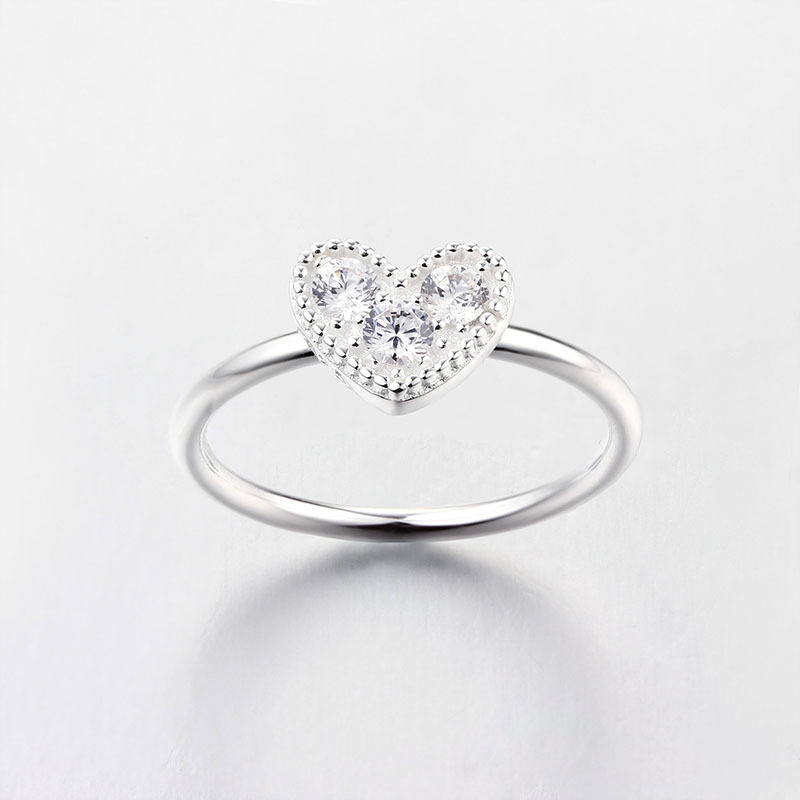 925 Sterling Silver Paved CZ Heart Thin Ring