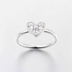 925 Sterling Silver Paved CZ Heart Thin Ring