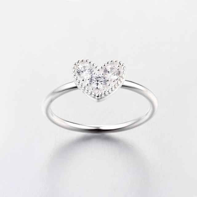 925 Sterling Silver Paved CZ Heart Thin Ring
