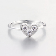 925 Sterling Silver Paved CZ Heart Thin Ring