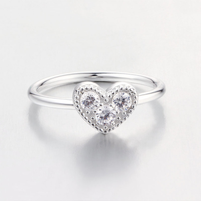 925 Sterling Silver Paved CZ Heart Thin Ring