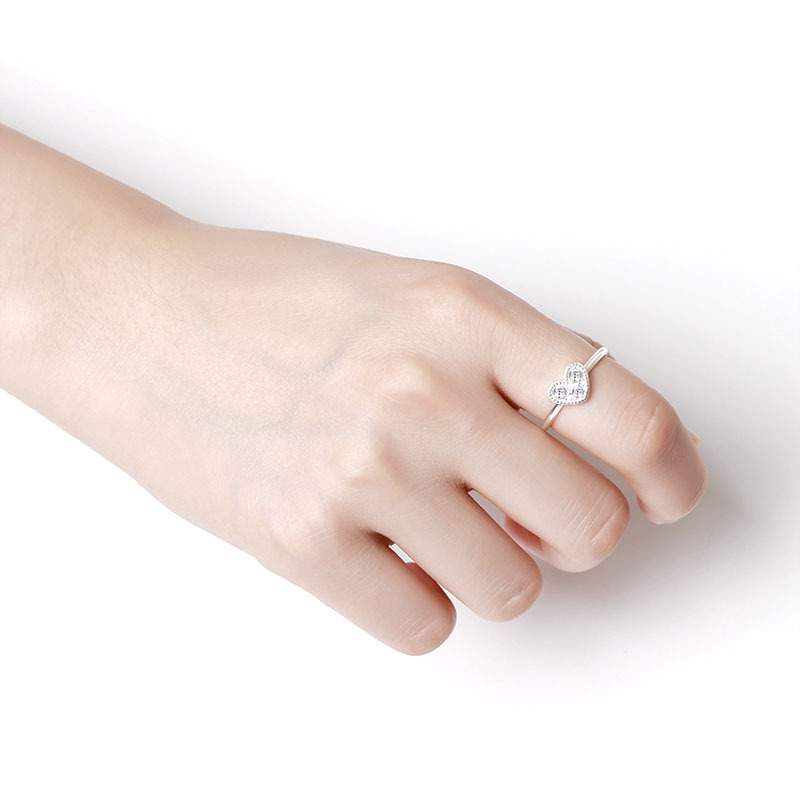925 Sterling Silver Paved CZ Heart Thin Ring