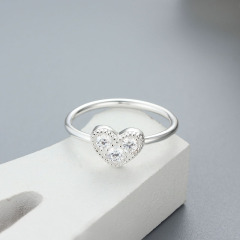 925 Sterling Silver Paved CZ Heart Thin Ring