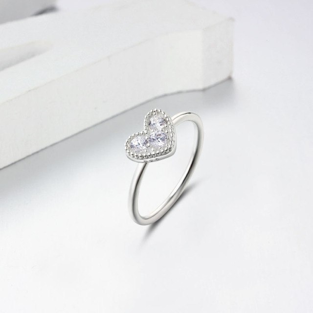 925 Sterling Silver Paved CZ Heart Thin Ring