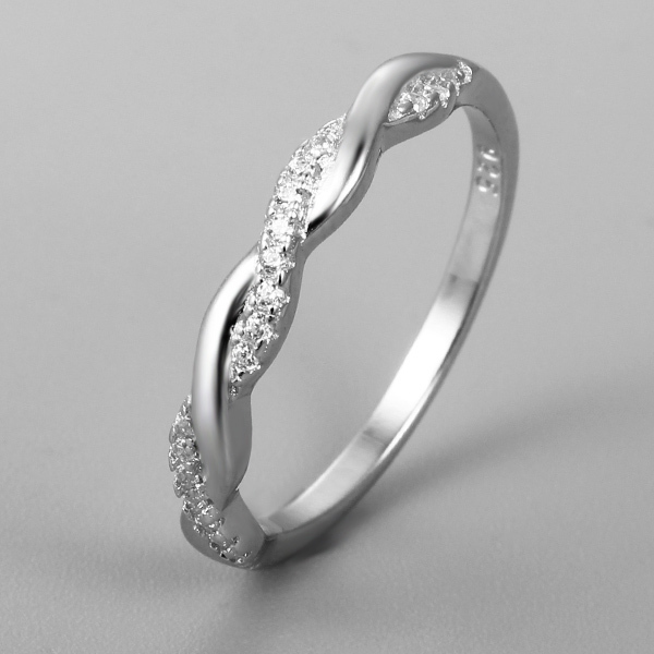 925 Sterling Silver Twist Knot Paved CZ Thin Ring
