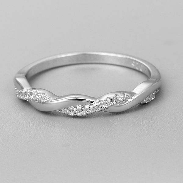 925 Sterling Silver Twist Knot Paved CZ Thin Ring