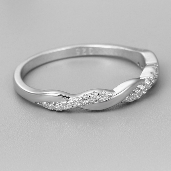925 Sterling Silver Twist Knot Paved CZ Thin Ring