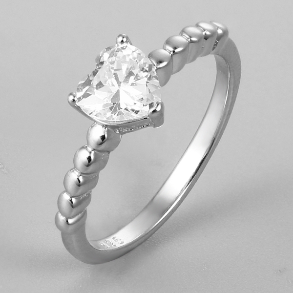 925 Sterling Silver Heart Shape Zircon Ring