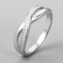 925 Sterling Silver Crisscross Twist Paved CZ Ring