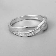 925 Sterling Silver Crisscross Twist Paved CZ Ring