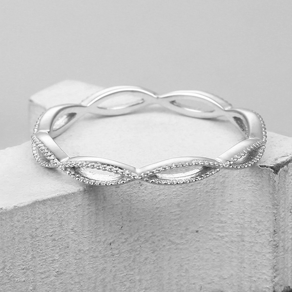 925 Sterling Silver Hollow Twist Milgrain Ring