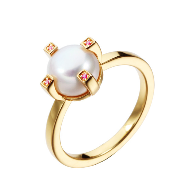 925 Sterling Silver Four-Prong Pink CZ Pearl Ring