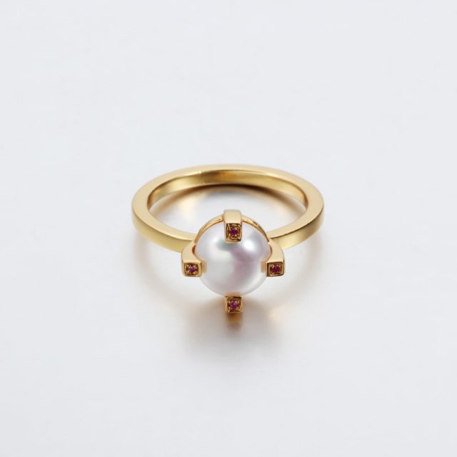 925 Sterling Silver Four-Prong Pink CZ Pearl Ring