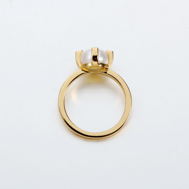 925 Sterling Silver Four-Prong Pink CZ Pearl Ring