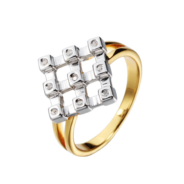 925 Sterling Silver Two-Tone Diamond Grid Paved CZ Ring