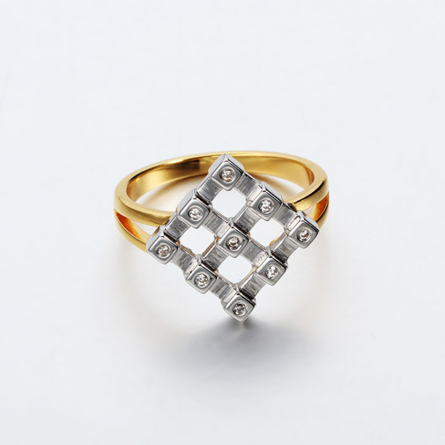 925 Sterling Silver Two-Tone Diamond Grid Paved CZ Ring