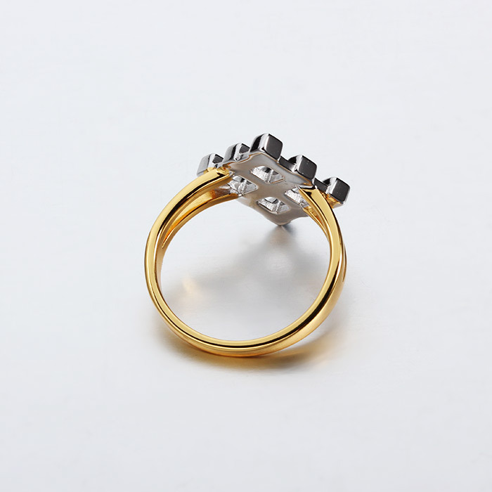 925 Sterling Silver Two-Tone Diamond Grid Paved CZ Ring