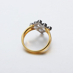 925 Sterling Silver Two-Tone Diamond Grid Paved CZ Ring
