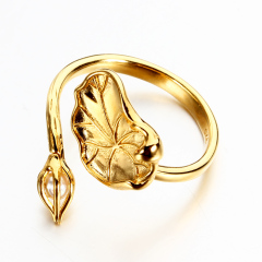 925 Silver Lotus Leaf & Bud Open Ring