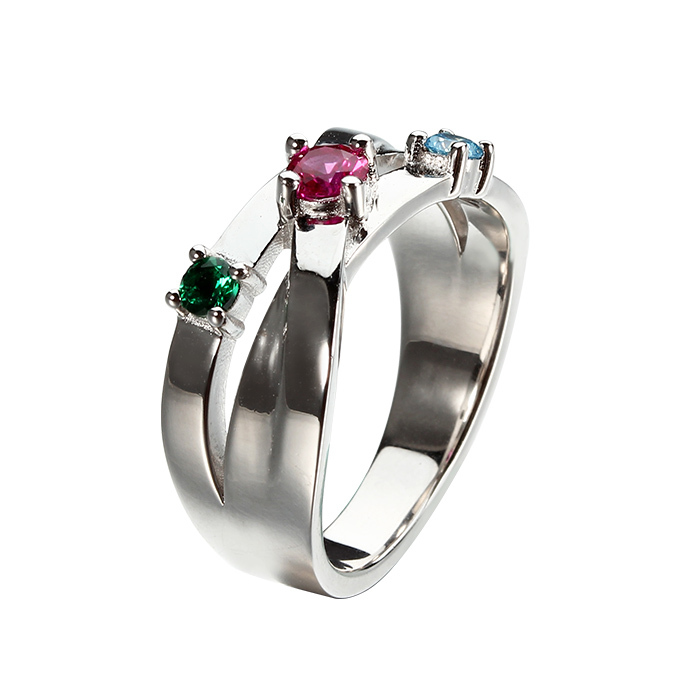 925 Sterling Silver Crisscross Twist Multi-CZ Ring