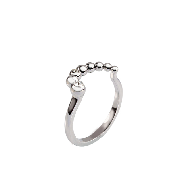 925 Sterling Silver Beaded CZ Open Ring