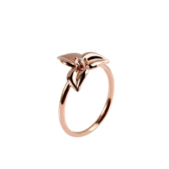 925 Sterling Silver Rose Gold Plated Three Leaf Flower CZ Ring