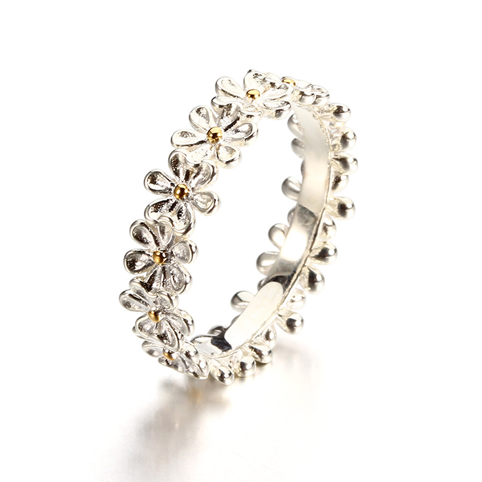 925 Sterling Silver Daisy Flower Stackable Ring
