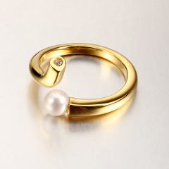 925 Sterling Silver CZ Pearl Open Ring