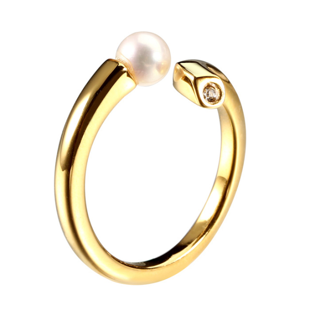925 Sterling Silver CZ Pearl Open Ring