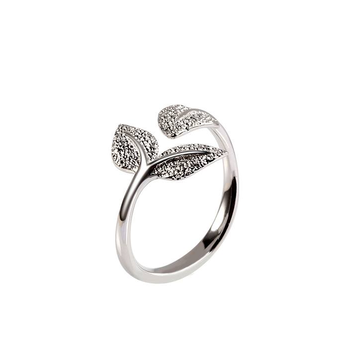 925 Sterling Silver Leaf Open Ring